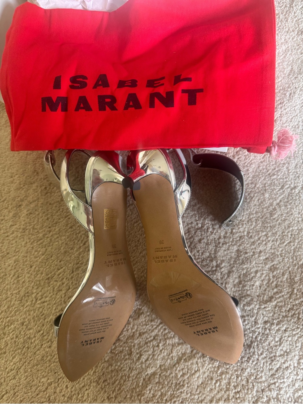 Isabel Marant Silver Metallic Pointed-Toe Ankle-Strap Heels - Picture 2 of 6